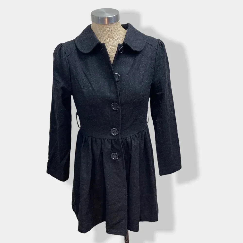 STRAWBERRY Wool Blend Black Coat‎ S